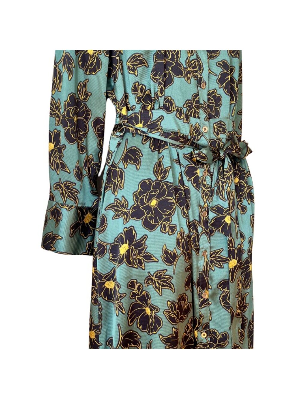 Who What Wear Floral Green Button Down Belted Midi Dress - Picture 4 of 4